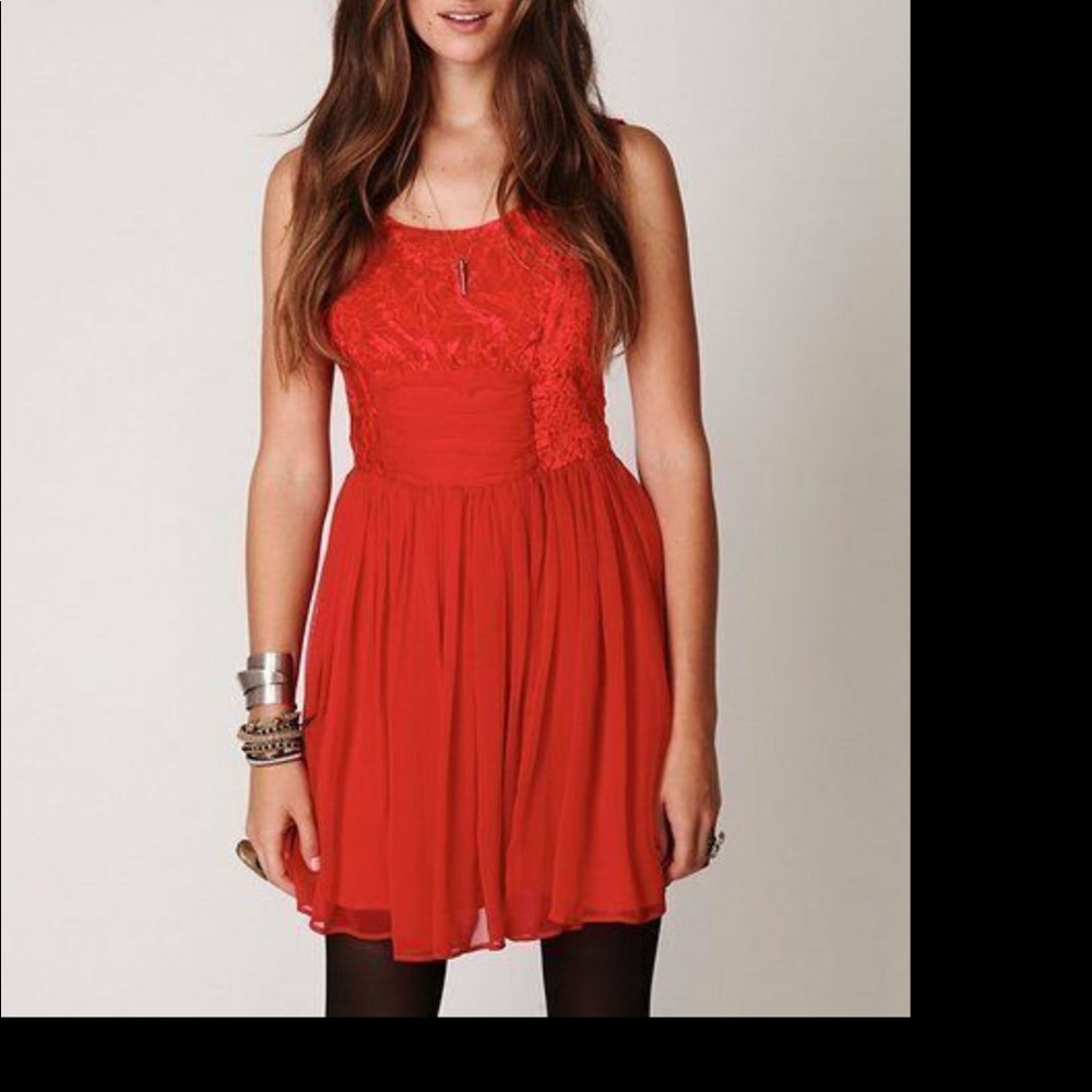 Free People Crushed Velvet Red Baby Doll Dress size 6 NWT